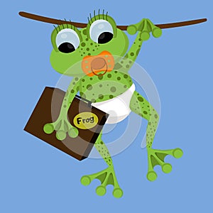 Vector illustration of a frog with a suitcase.